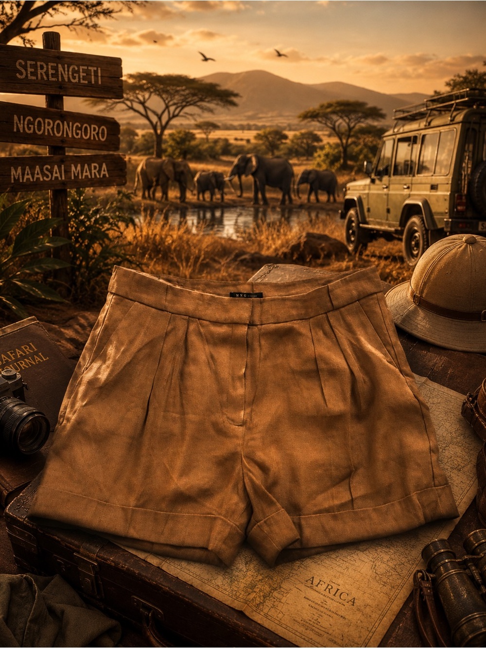 🍂 MNG by Mango Safari Chic Linen Blend Shorts 🍂